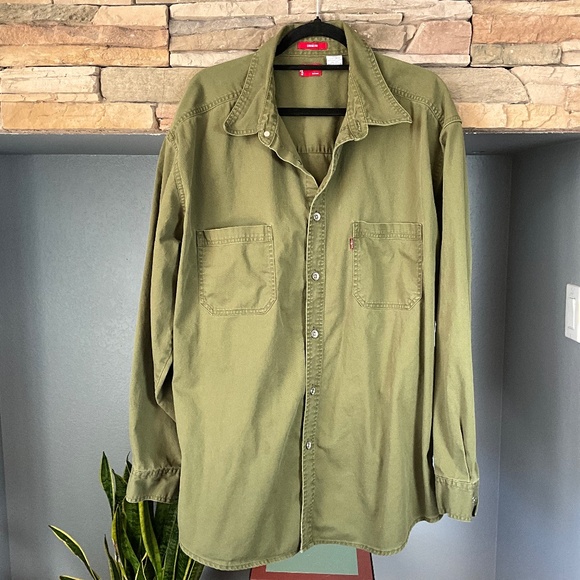 VTG Levi’s Outdoor Camping Denim Shirt Workwear Rugged Utility Earthy Green XL - Picture 1 of 8